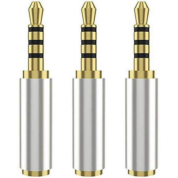 Gold Plated Headphone Adapter 3.5mm Male to 2.5mm Female Audio Headset Converter 3 Ring Jack Plug - Stereo or Mono - 3 Pack