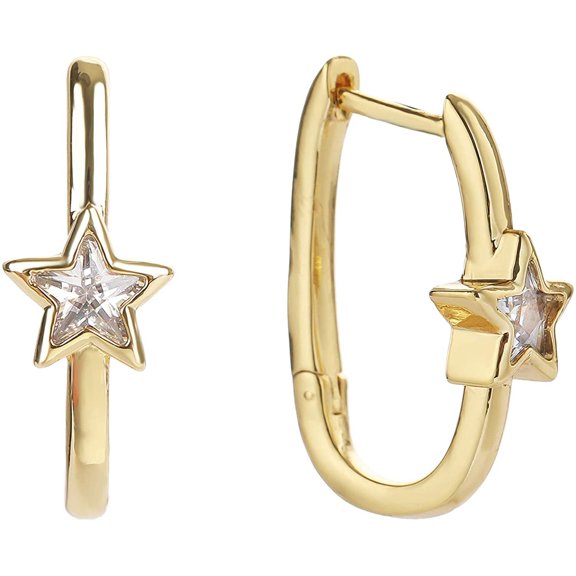 Gold Plated Heart, Emerald, Star, Marquee Bezel Set Oval Hoop Earring, Giorgio Bergamo Star