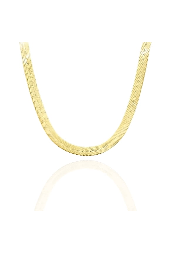 18 Inch Classic Herringbone Chain Necklace, Gold Tone Snake Chain, Flat Link Necklace Jewelry Necklace Gold