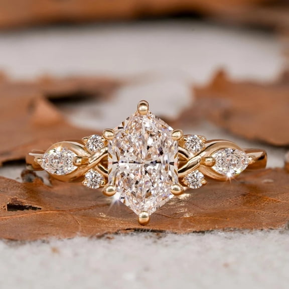 Gold Plated Hexagonal Cut Engagement Ring for Women, Twisted Infinity Shank Promise Ring, New Year Wedding & Proposal Jewelry Halo Engagement Wedding Ring Size 7
