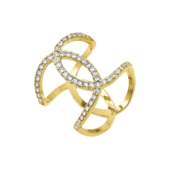 Gold Plated High Polished 925 Sterling Silver Knotted Ring Band White CZ Jewelry Female Size 5