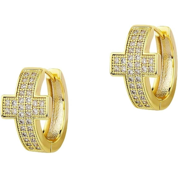 Gold Plated Hoop Earrings For Men 14K Golden Silver Plated 5A+ Cubic Zirconia Huggie Earrings Cartilage Hypoallergenic Cuff Earrings Trendy