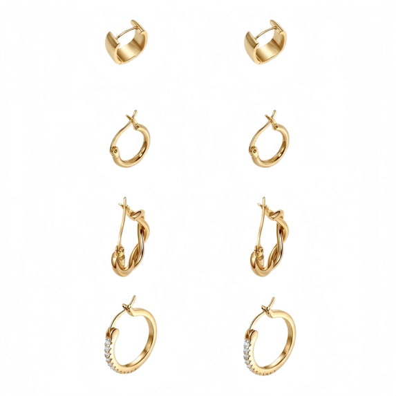 Gold Plated Hoop Earrings Set for Women,Small Hoop Earrings 4 Set with Silver Post