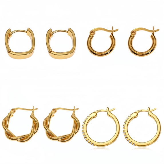 Gold Plated Hoop Earrings Set for Women,Small Hoop Earrings 4 Set with Silver Post