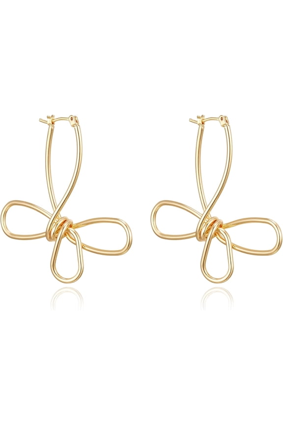 Gold Plated Hoop Earrings for Women, Long Linear Wire Twisted Knot Ear Piercing Earrings, Trendy Dainty Statement Anniversaries Wedding Party Elegant Minimalist Lightweight Jewelry Gifts