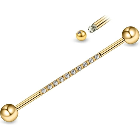 Gold Plated Industrial Piercing Jewelry 14G 36mm 38mm 1pc -  Industrial Earrings, Cartilage Body Piercing Jewelry with CZ