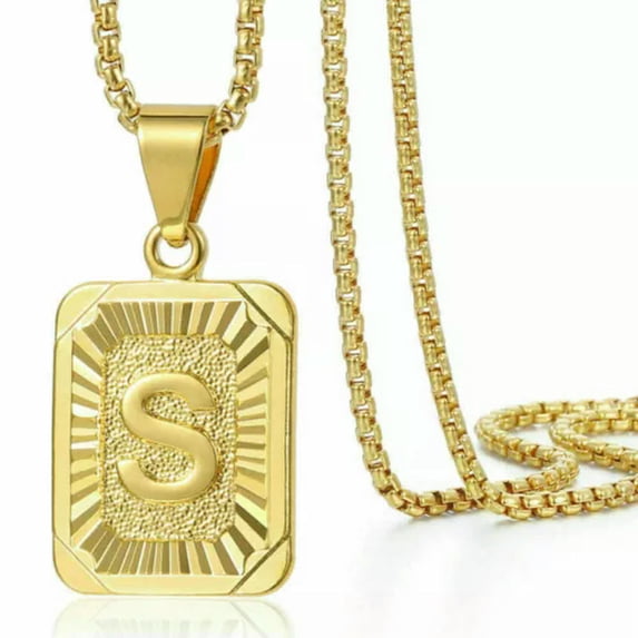 Gold Plated Initial Letter Pendant Necklace Alphabet Charm A-Z For Women Men