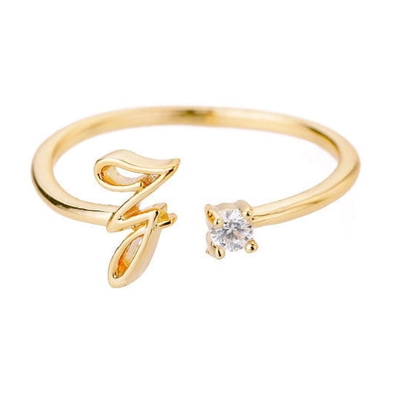 Gold Plated Initial Ring Copper Open Design A to Z Letter Jewelry for Women Diamond Cut Accent Fashion Jewelry