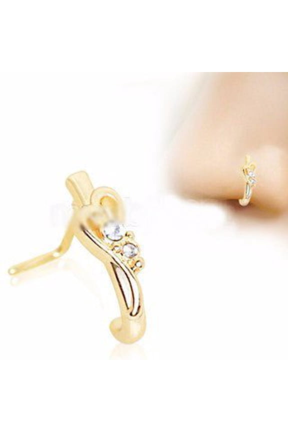 Gold Plated Jeweled Heart L Bend Half Nose Hoop
