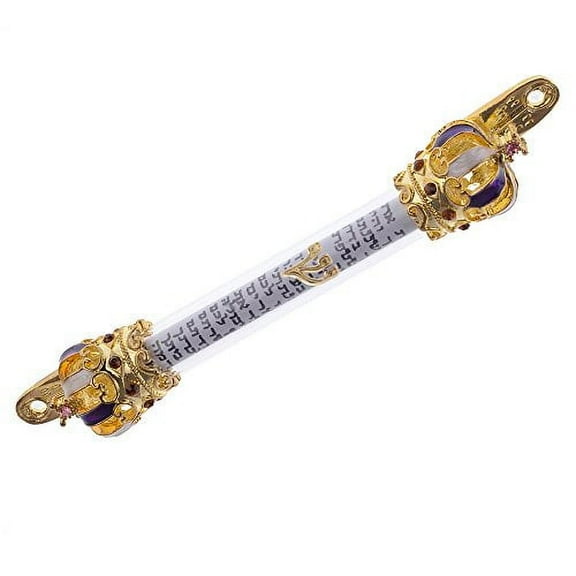 Gold Plated King David Royal Crown Mezuzah w/ Scripture Parchment Scroll