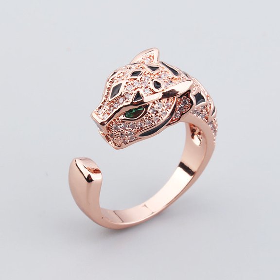 Gold-Plated Leopard Head Couple Rings, Retro Adjustable Rings, Inner Circumference 49MM-57MM, Diameter 15.7-18.1MM