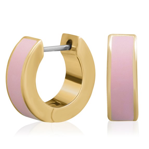 Gold Plated Light Pink Matte Enamel Square Edge Huggie Hoop Earrings for Women