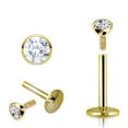 thumbnail image 1 of Gold Plated Lip Ring Flat Back With 2mm Pressure Fit CZ Gem 2 Piece (16gx8mmx2mm) (TL/5) (clear cz), 1 of 3