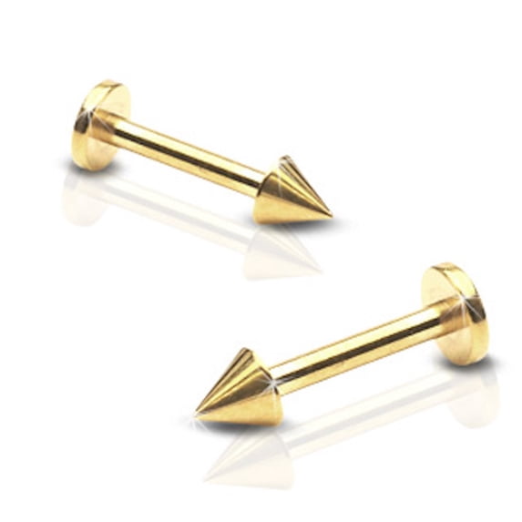 Gold Plated Lip Ring Flat Back With Spike 1 Piece (14g) (TL/14) (14G 3/8 (1.6 x 9.5))