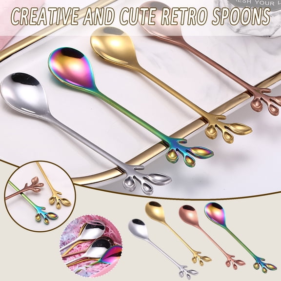 Gold Plated Long Handle Tea Spoon Set - Creative Stirring Spoons for Iced Drinks & Kitchen