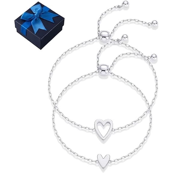 Gold Plated Matching Heart Charms Solitaire Bracelet Set For Women, Adjustable Love Friendship Two Bracelet Pack,Mother And Daughter Friendship Bracelets(A)