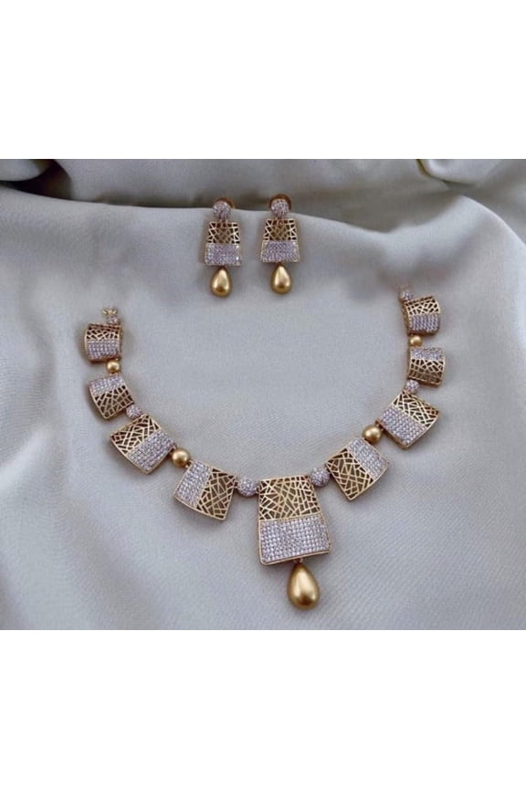 Gold Plated Matte Finish Haram Necklace with Chandbali Hoop Earrings - AD Ruby & Green Kemp Stones South Indian Bridal Jewelry, Antique Bollywood Wedding Jewelry Set