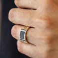 Gold Plated Men's Black Inlay Statement Ring, Wide Watch Band Style ...