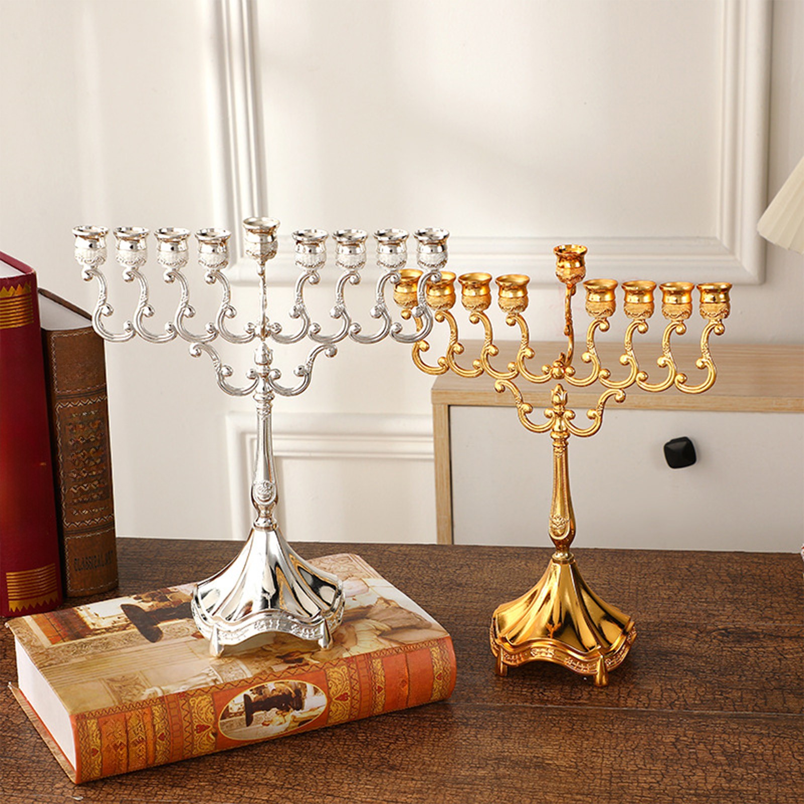 Gold Plated Menorah Chanukah Candle Holders 9 Branch Menorah Elegant Gold Plated Menorah Chanukah Candle Holders 9 Branch Menorah Elegant