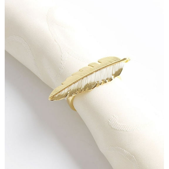 Gold Plated Metal Palm Tree Monstera Napkin Rings - Set of 4 (Gold Feather)