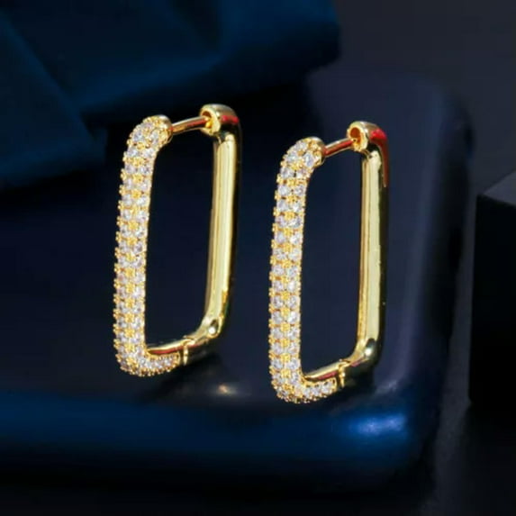 Gold Plated Multicolor Cubic Zircon Ladies Party Geometric Huggie Hoop Earrings