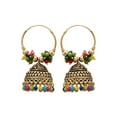 thumbnail image 1 of Gold-Plated Multicolor Hoop Jhumka Earrings, 1 of 4