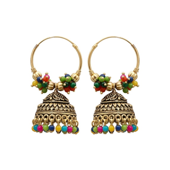 Gold-Plated Multicolor Hoop Jhumka Earrings