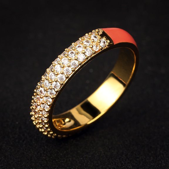 Gold Plated Oil Drip Ring With White Copper Inlay And Gemstone Accents Sizes 6 7 8 9 10 For Women And Men Everyday Wear