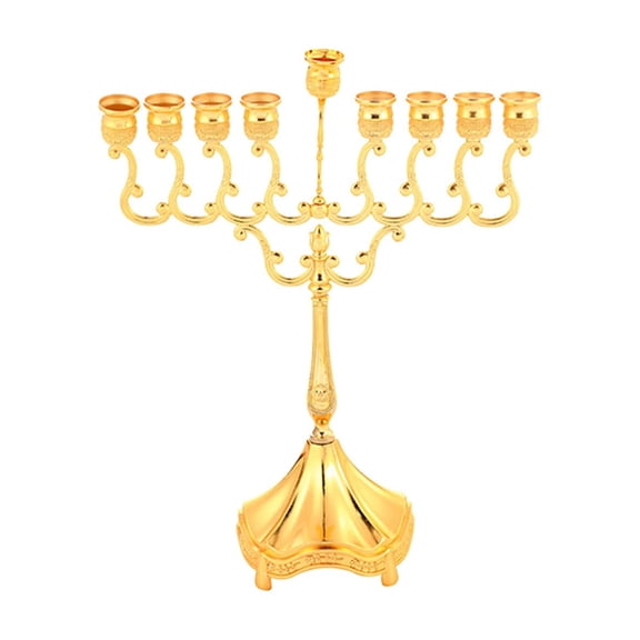 Gold Plated Oil Menorah, Use with Standard Chanukah Oil Cups and Large Candles, Olive Branches, for Chanukah Candle Holders Shabbat, Gold