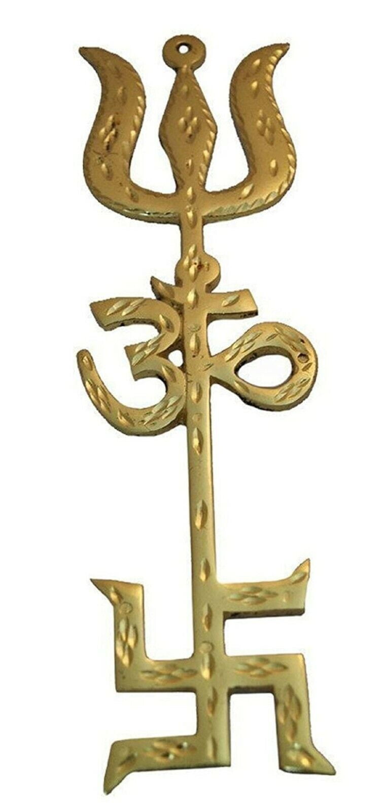 Gold Plated Om Swastik Trishul Car Hanging Brass Tri Shakti H-4\, image size:757x1600