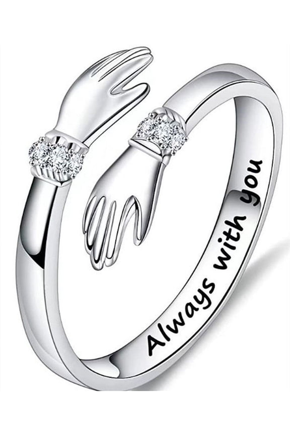 Gold Plated Open Mouth Hug Ring with Diamond Treatment for Women, Adjustable Silver Ring, JZ115