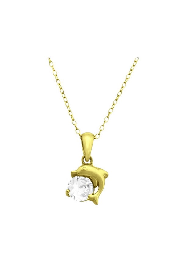 Gold Plated Over Sterling Silver CZ Dolphin Pendant
