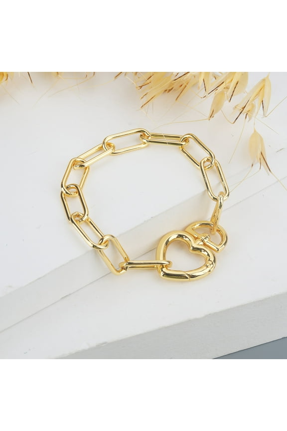 Gold Plated Paper Clip Heart Lock Bracelet