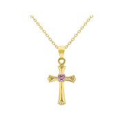 IN SEASON JEWELRY Gold Plated Pink Cubic Zirconia Small Cross Pendant Necklace for Girls 16"