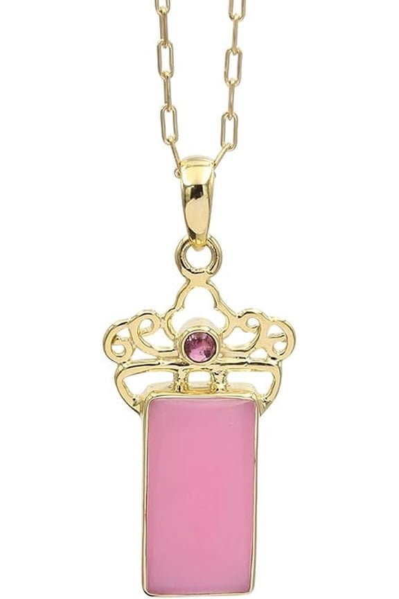 Gold Plated Pink Opal Necklace with Tourmaline Gemstone 925 Sterling Silver Necklace for Women with 18 Inches