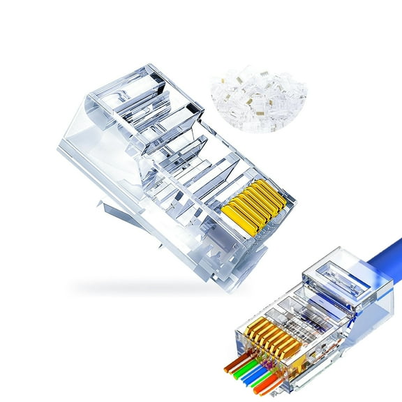 Gold Plated RJ45 Connectors, Cat6 Ethernet Cables with Good Material, Non-Pass-Through Design Rj45 Ends, Upgrade Cat 5/Cat5e Connector, Perfect for Commercial and Residential Ethernet Connector