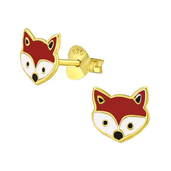 Gold Plated Red Fox 925 Sterling Silver Stud Earrings