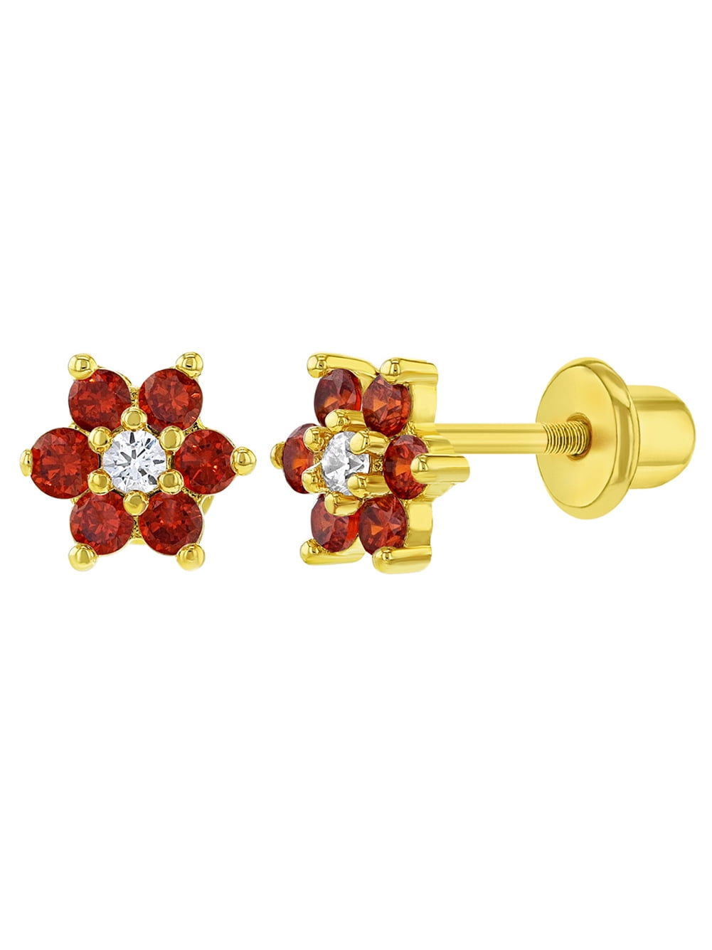 Pearl and CZ Flower Baby and Toddler Earrings in 18K Gold with Safety Screw  Backs