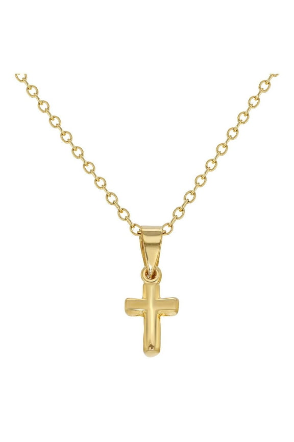 Gold Plated Religious Small Cross Pendant Necklace for Babies and Toddlers 16"