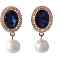 thumbnail image 1 of Gold Plated Rhinestone Crystal Simulated Pearl Clip-on Drop Earrings, 1 of 12