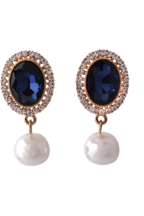 Gold Plated Rhinestone Crystal Simulated Pearl Clip-on Drop Earrings