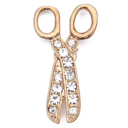 Gold Plated Rhinestone Scissors Hair Stylist Lapel Pin