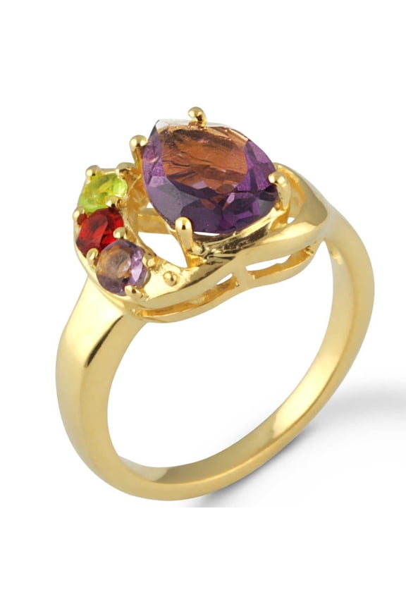 Gold Plated Ring Amethyst Hydro Quartz Gemstone Designer Jewelry