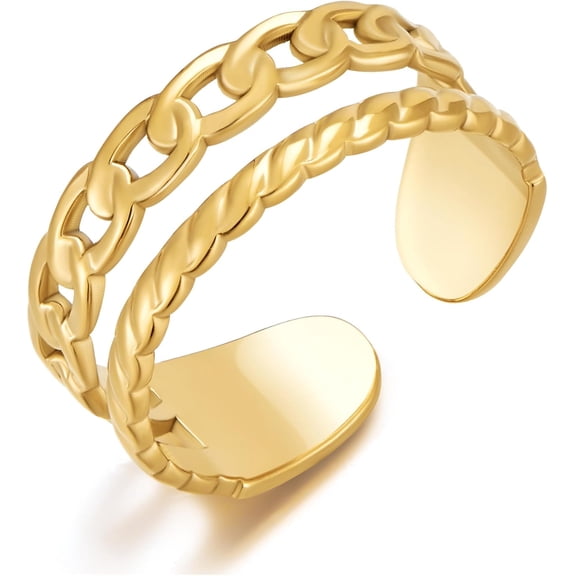 Gold Plated Ring for Women Two-Layered Classic Band Openwork Adjustable Statement Ring Jewelry