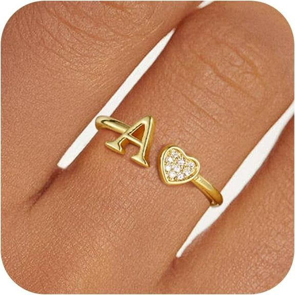 Gold Plated Rings for Women - Dainty 14K Gold Plated Adjustable Letter Rings Gifts Trendy Stuff Initial Ring Birthday Gift for Women Non Tarnish