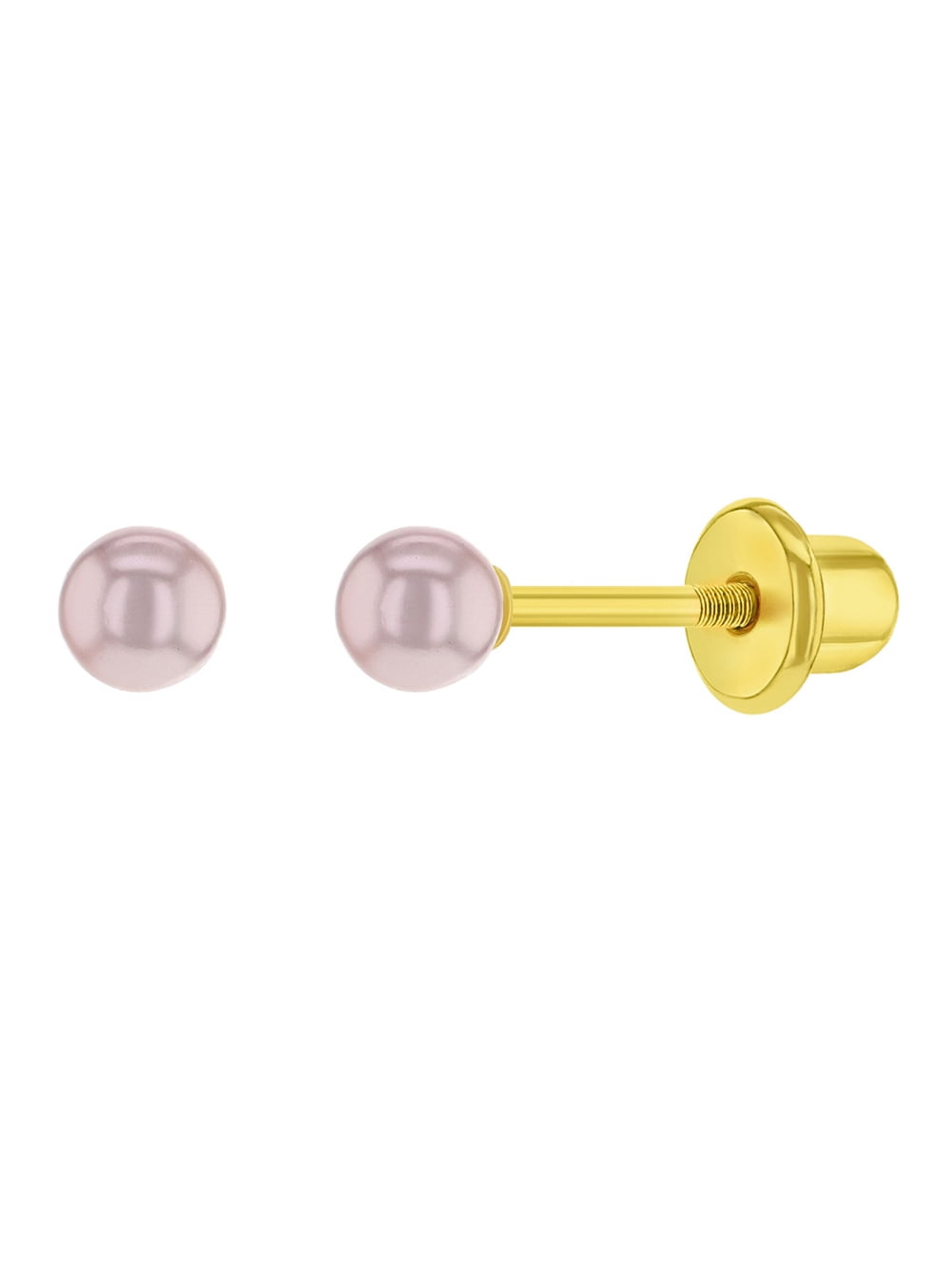 Gold Plated Rose Pink Simulated Pearl Safety Screw Back Earrings for Babies  3mm