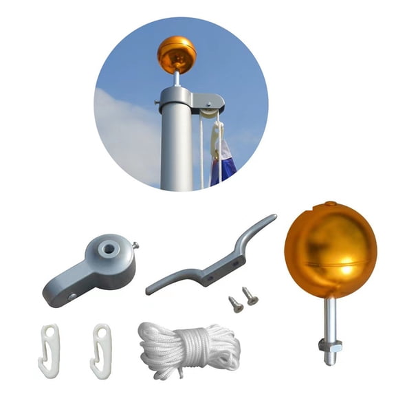 Gold Plated Round Hand Waving Flag Pole Cap Outdoor Flagpole Accessories Kit