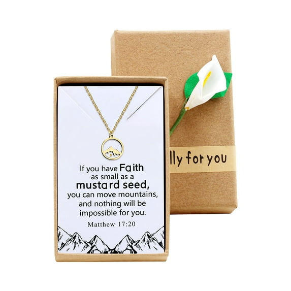 Gold Plated Round Mountain Mustard Seed Necklace Climbing Gifts Hiking Jewelry Stainless Steel Y1030 (Gold, Round Mountain)