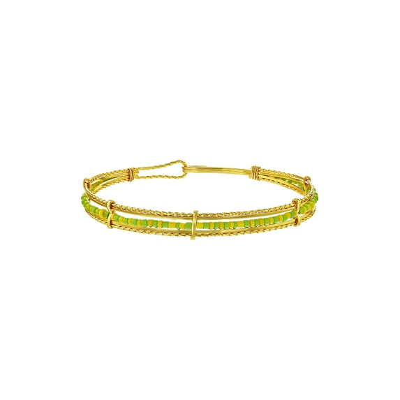 Gold Plated Santeria Babalawo Green & Yellow Beads Women's Bangle Orula Bracelet