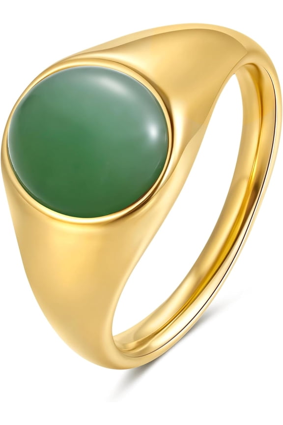 Gold Plated Signet Rings for Women Non Tarnish Stackable Gold Plated Ring, Waterproof Stone Statement Stainless Steel Jewelry Gift